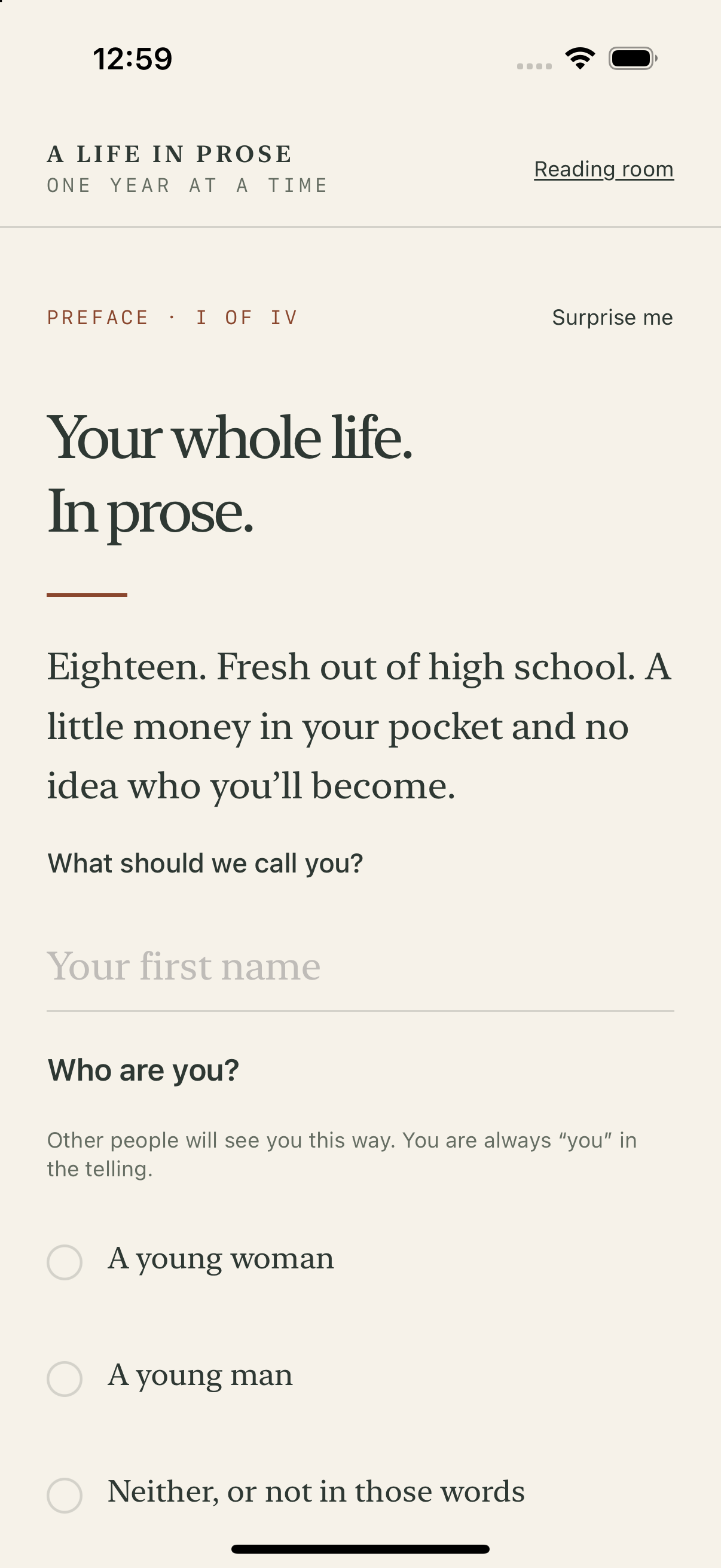 The game's opening page on iPhone.